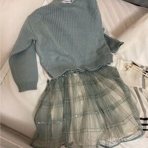 Mayoral Green Knit and Tulle Dress